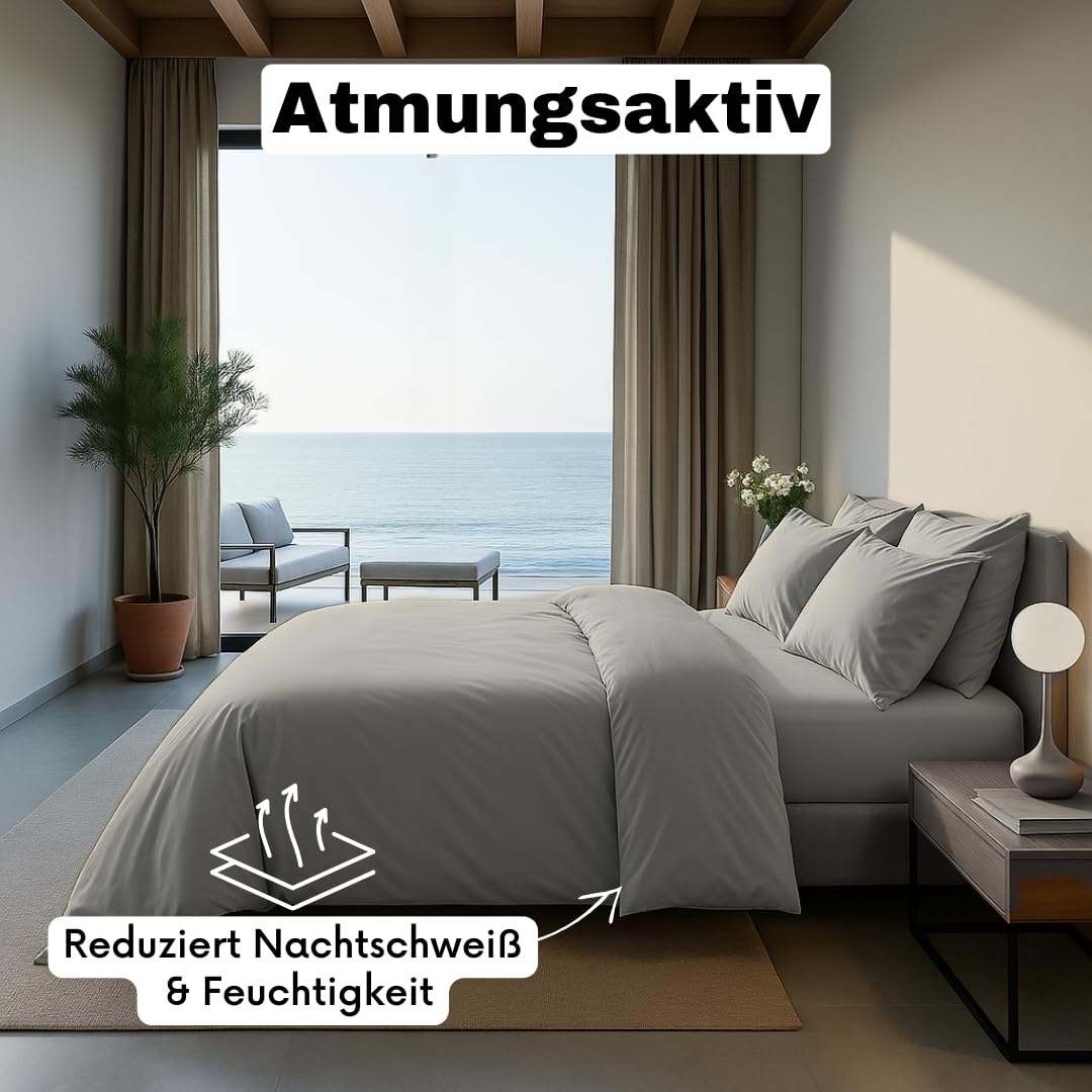 COZY HEAVEN Luxus Lyocell Bettwäsche Tencel™, 240x220 + 2 Kissenbezüge 80x80 cm, hypoallergen, atmungsaktiv, nachhaltig, Stone Grey