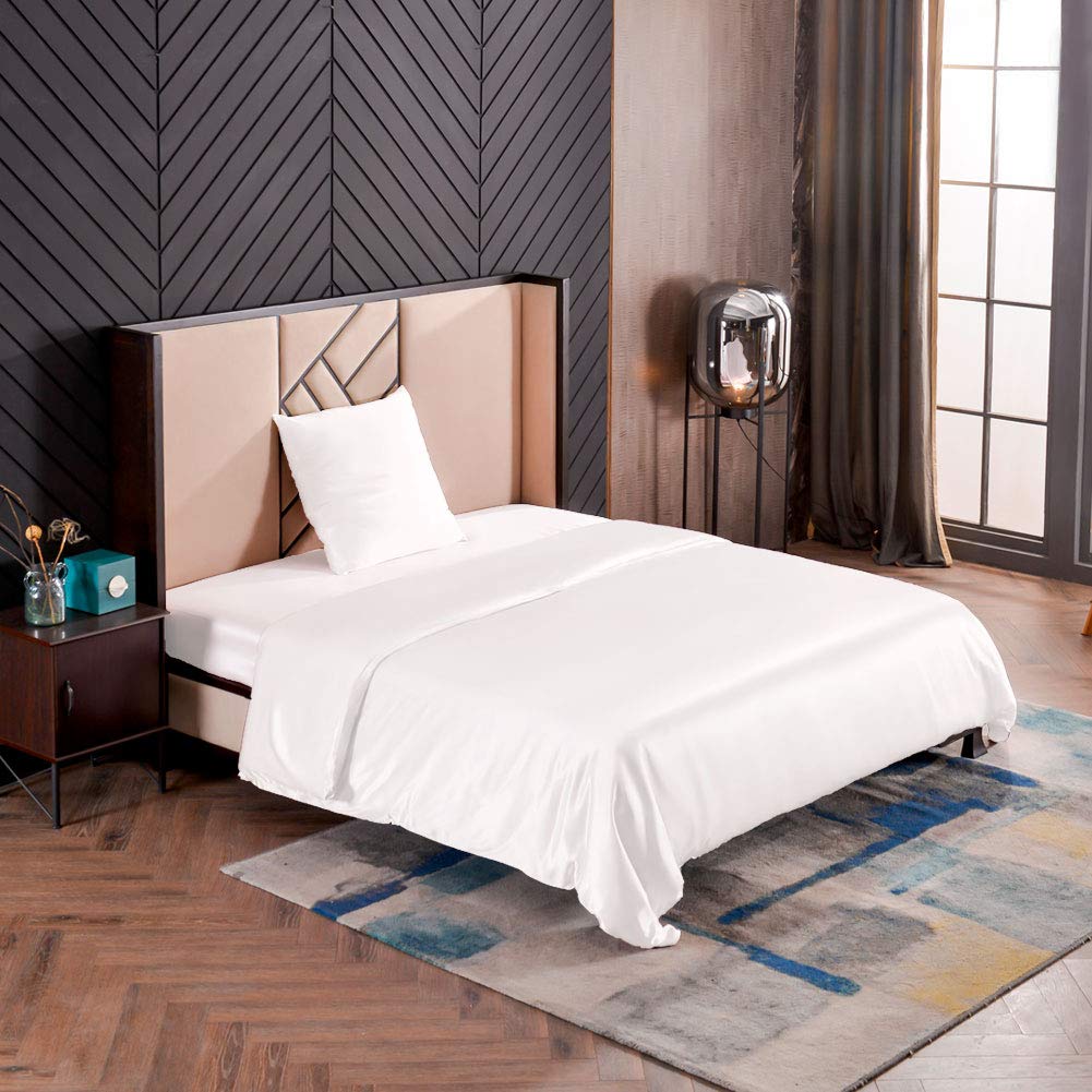 THXSILK Seidenbettwäsche Set 2-teilig, Bettbezug 155x220 cm + 80x80 cm Kissenbezug, 19 Momme Maulbeerseide, Hypoallergen, Weiß