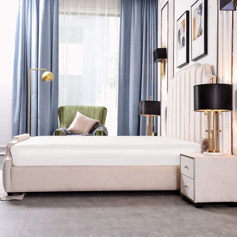 THXSILK 25 Momme Spannbettlaken 200x220+30 cm, 100% Maulbeerseide, Spannbetttuch, Standardmatratze, Weiß, ultraweich & luxuriös