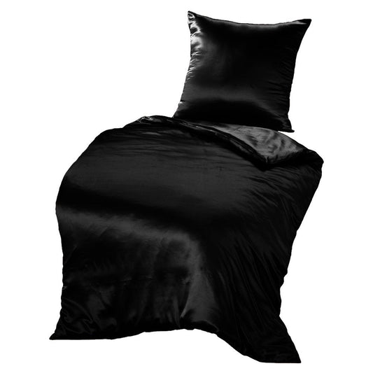 THXSILK Seidenbettwäsche Set 2-teilig, Bettbezug 135x200 + 80x80 cm Kissenbezug, 19 Momme, Hypoallergen, Schwarz, ultraweich & glatt