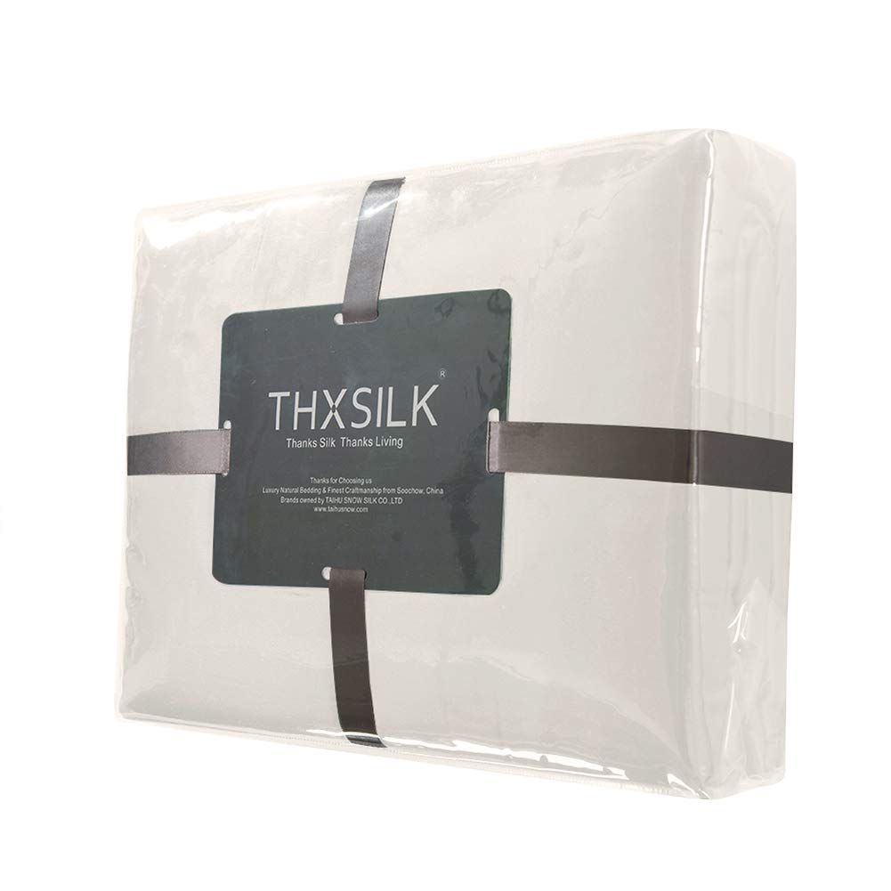 THXSILK Seidenbettwäsche Set 2-teilig, Bettbezug 155x220 cm + 80x80 cm Kissenbezug, 19 Momme Maulbeerseide, Hypoallergen, Weiß
