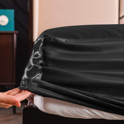 THXSILK Spannbettlaken 180x200 cm, Schwarz, 100% reine 19 Momme Maulbeerseide, Spannbetttuch für Standardmatratze, ultraweich & luxuriös