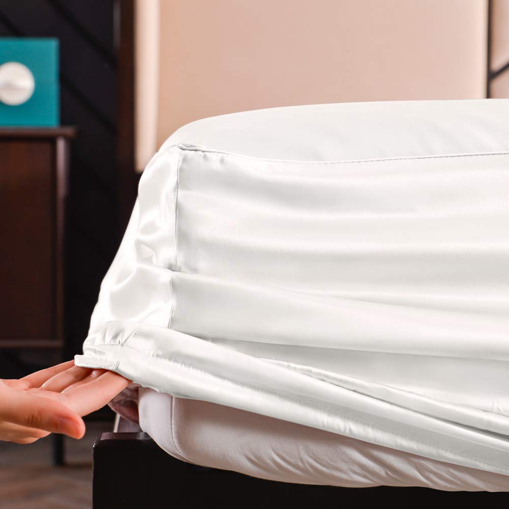 THXSILK Spannbettlaken 180x200 cm, 100% reine 19 Momme Maulbeerseide, Spannbetttuch, Standardmatratze, Weiß, ultraweich & luxuriös