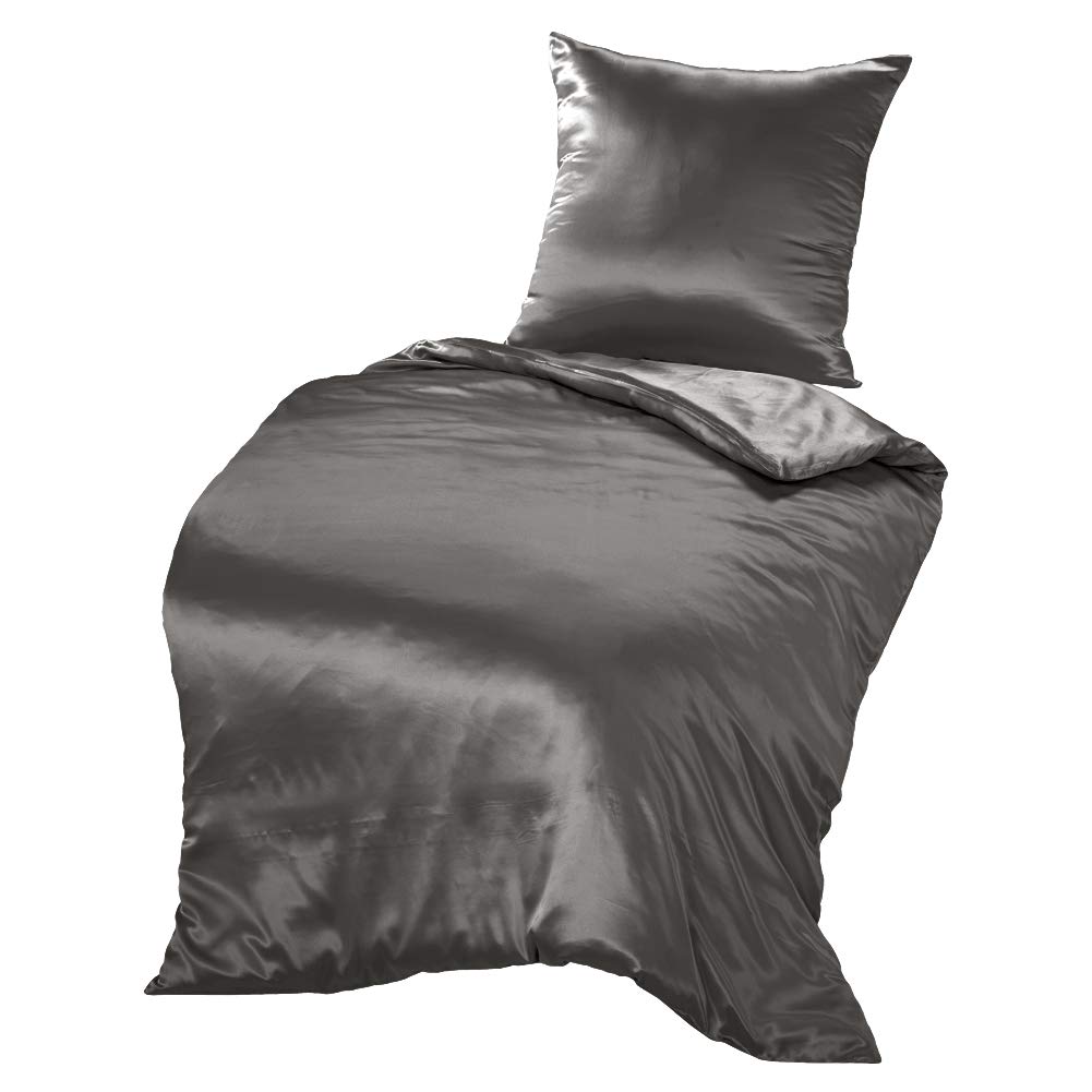 THXSILK Seidenbettwäsche Set 2-teilig, Bettbezug 135x200 + 80x80 cm Kissenbezug, 19 Momme, Hypoallergen, Holzkohle, ultraweich & glatt