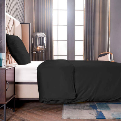 THXSILK Seidenbettwäsche Set 2-teilig, Bettbezug 135x200 + 80x80 cm Kissenbezug, 19 Momme, Hypoallergen, Schwarz, ultraweich & glatt