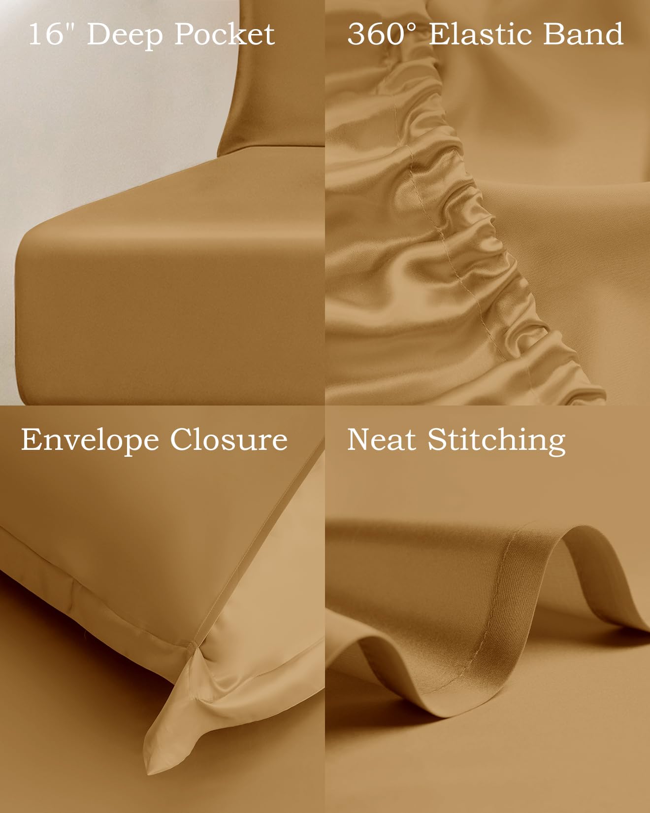 Taihu-Snow Seiden Bettwäsche Set 4-teilig, 100% 19mm Maulbeerseide, Stickerei, Luxus Schlafzimmer Set, Gold-Metallic, King Size