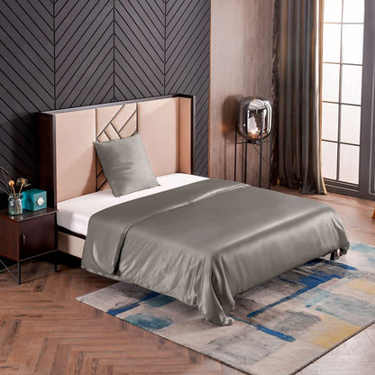THXSILK Seidenbettwäsche Set 2-teilig, Bettbezug 135x200 + 80x80 cm Kissenbezug, 19 Momme, Hypoallergen, Holzkohle, ultraweich & glatt
