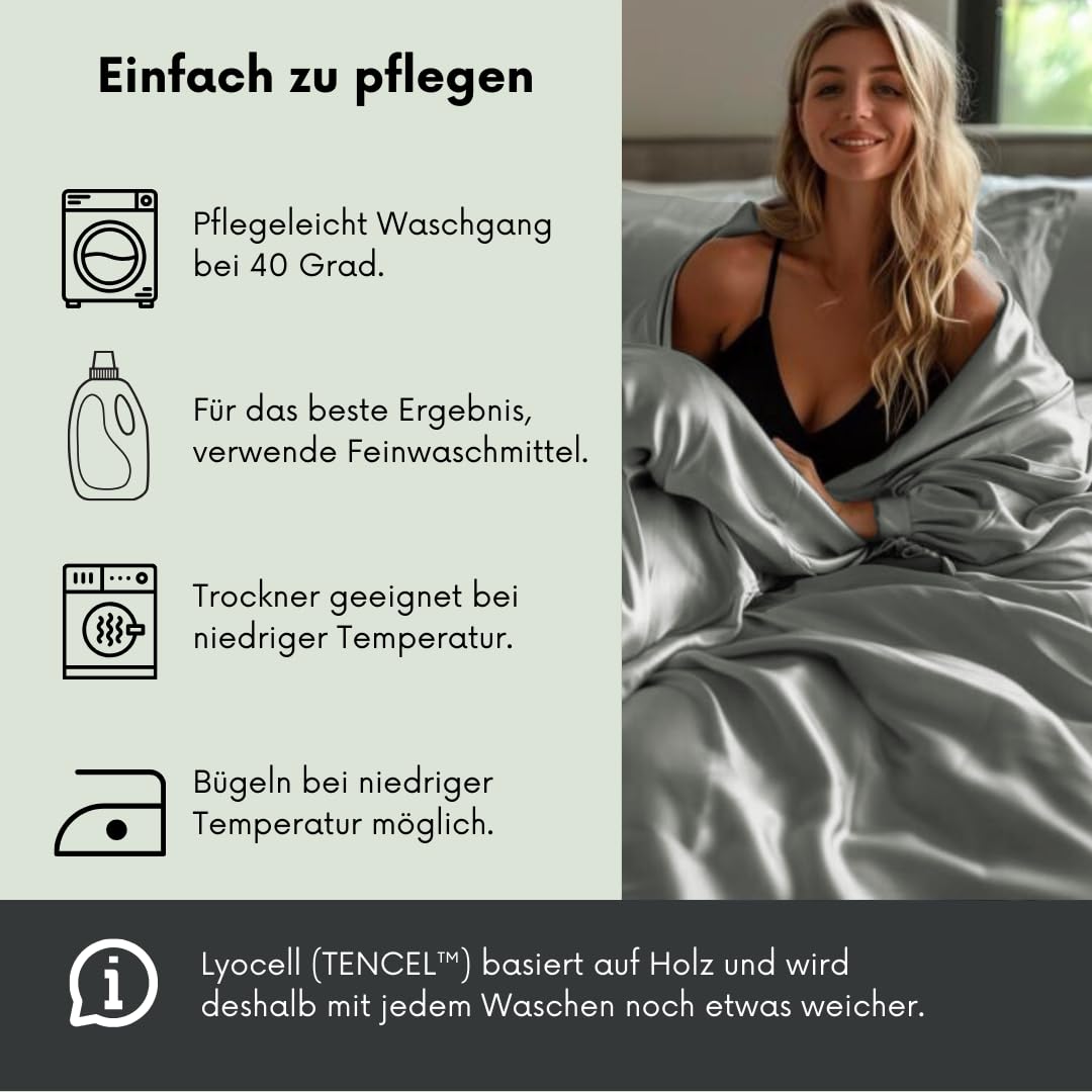 COZY HEAVEN Luxus Lyocell Bettwäsche Tencel™, 240x220 + 2 Kissenbezüge 80x80 cm, hypoallergen, atmungsaktiv, nachhaltig, Stone Grey