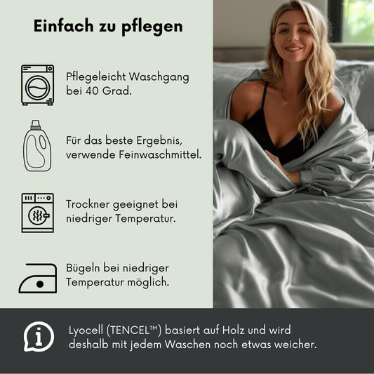 COZY HEAVEN Luxus Lyocell Bettwäsche Tencel™, 240x220 + 2 Kissenbezüge 80x80 cm, hypoallergen, atmungsaktiv, nachhaltig, Stone Grey