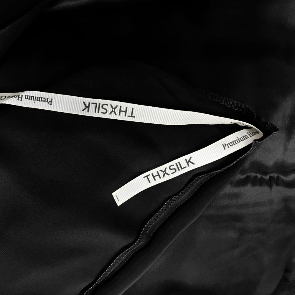 THXSILK Seidenbettwäsche Set 2-teilig, Bettbezug 135x200 + 80x80 cm Kissenbezug, 19 Momme, Hypoallergen, Schwarz, ultraweich & glatt