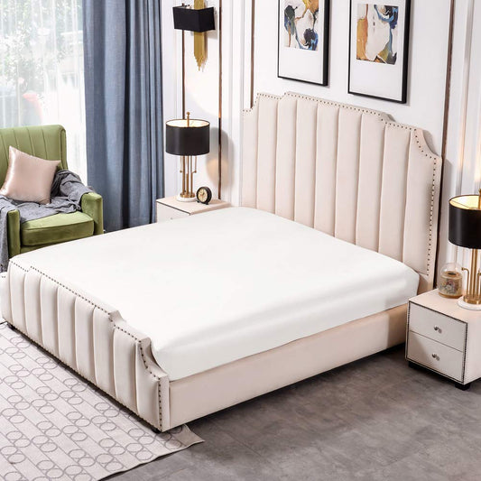 THXSILK 25 Momme Spannbettlaken 200x220+30 cm, 100% Maulbeerseide, Spannbetttuch, Standardmatratze, Weiß, ultraweich & luxuriös