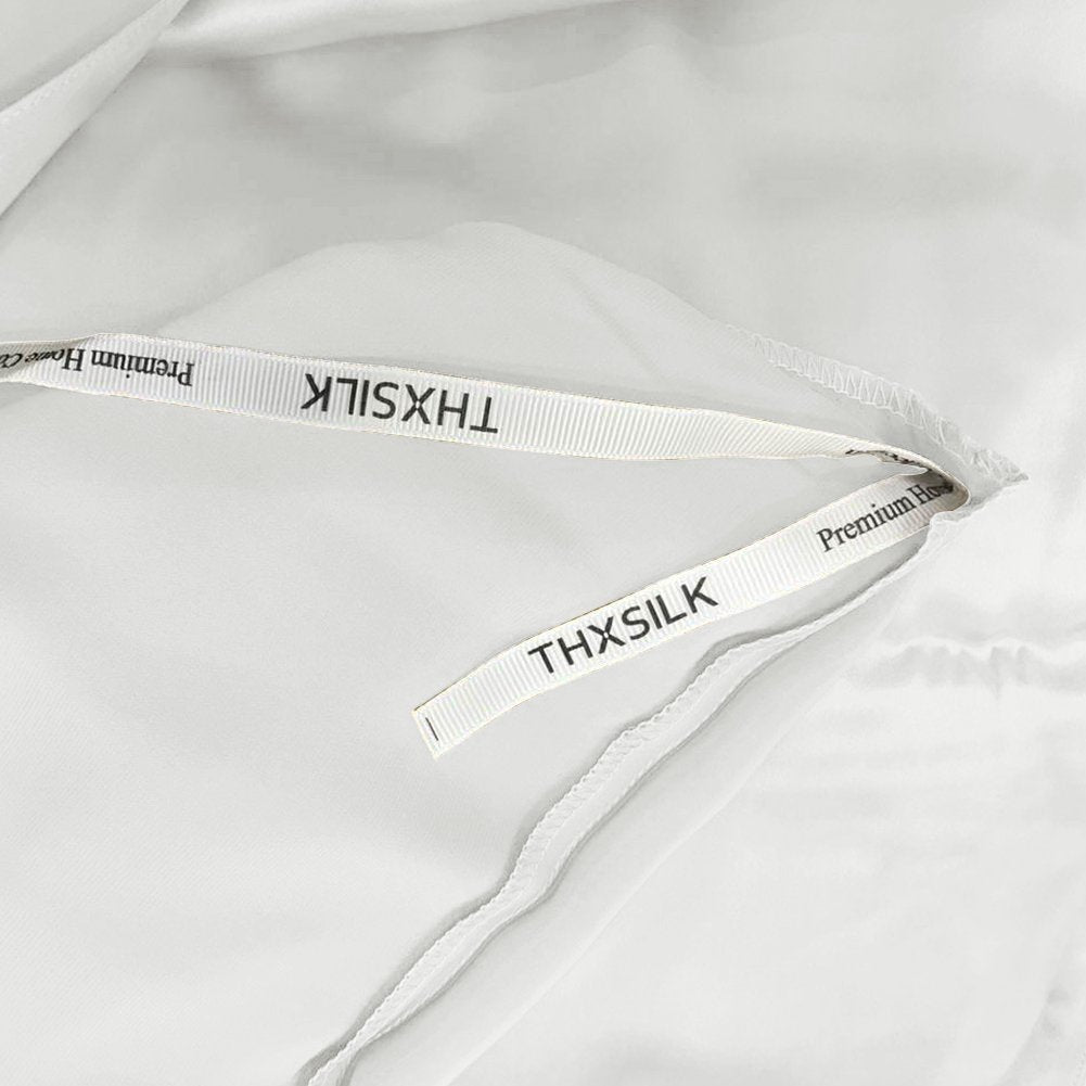 THXSILK Seidenbettwäsche Set 3-teilig, Bettbezug 200x220 + 2 Kissenbezüge 40x80 cm, 19 Momme Maulbeerseide, Weiß, ultraweich & glatt