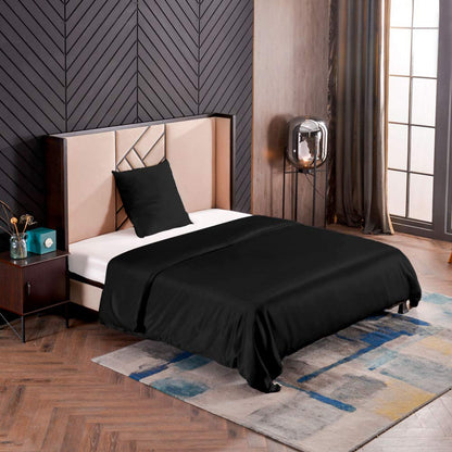 THXSILK Seidenbettwäsche Set 2-teilig, Bettbezug 135x200 + 80x80 cm Kissenbezug, 19 Momme, Hypoallergen, Schwarz, ultraweich & glatt