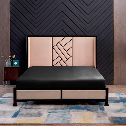 THXSILK Spannbettlaken 180x200 cm, Schwarz, 100% reine 19 Momme Maulbeerseide, Spannbetttuch für Standardmatratze, ultraweich & luxuriös