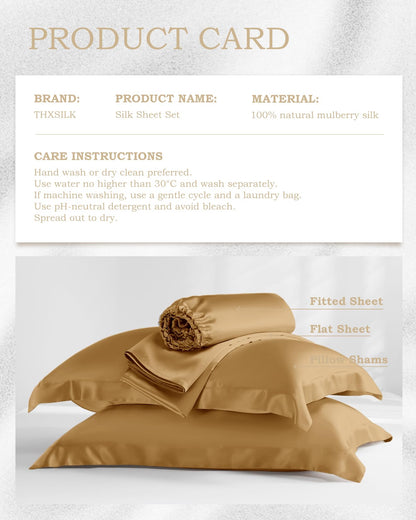 Taihu-Snow Seiden Bettwäsche Set 4-teilig, 100% 19mm Maulbeerseide, Stickerei, Luxus Schlafzimmer Set, Gold-Metallic, King Size
