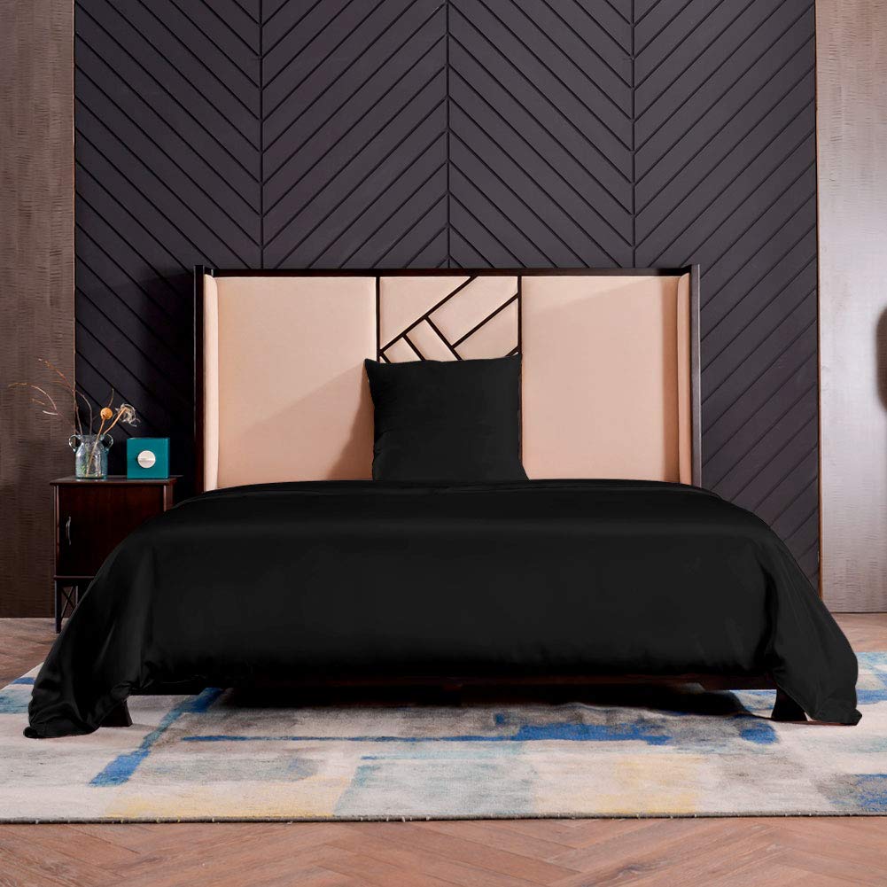 THXSILK Seidenbettwäsche Set 2-teilig, Bettbezug 135x200 + 80x80 cm Kissenbezug, 19 Momme, Hypoallergen, Schwarz, ultraweich & glatt