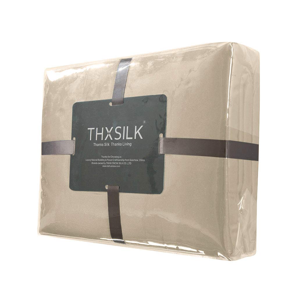 THXSILK 22 Momme Seidenbettwäsche Set 3-teilig, Bettbezug 200x200 + 2 Kissenbezüge 40x80 cm, Champagner, Hypoallergen, ultraweich