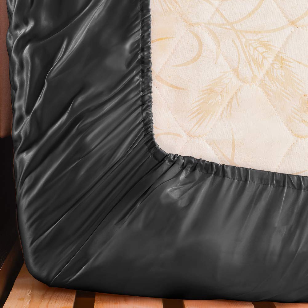 THXSILK Spannbettlaken 180x200 cm, Schwarz, 100% reine 19 Momme Maulbeerseide, Spannbetttuch für Standardmatratze, ultraweich & luxuriös