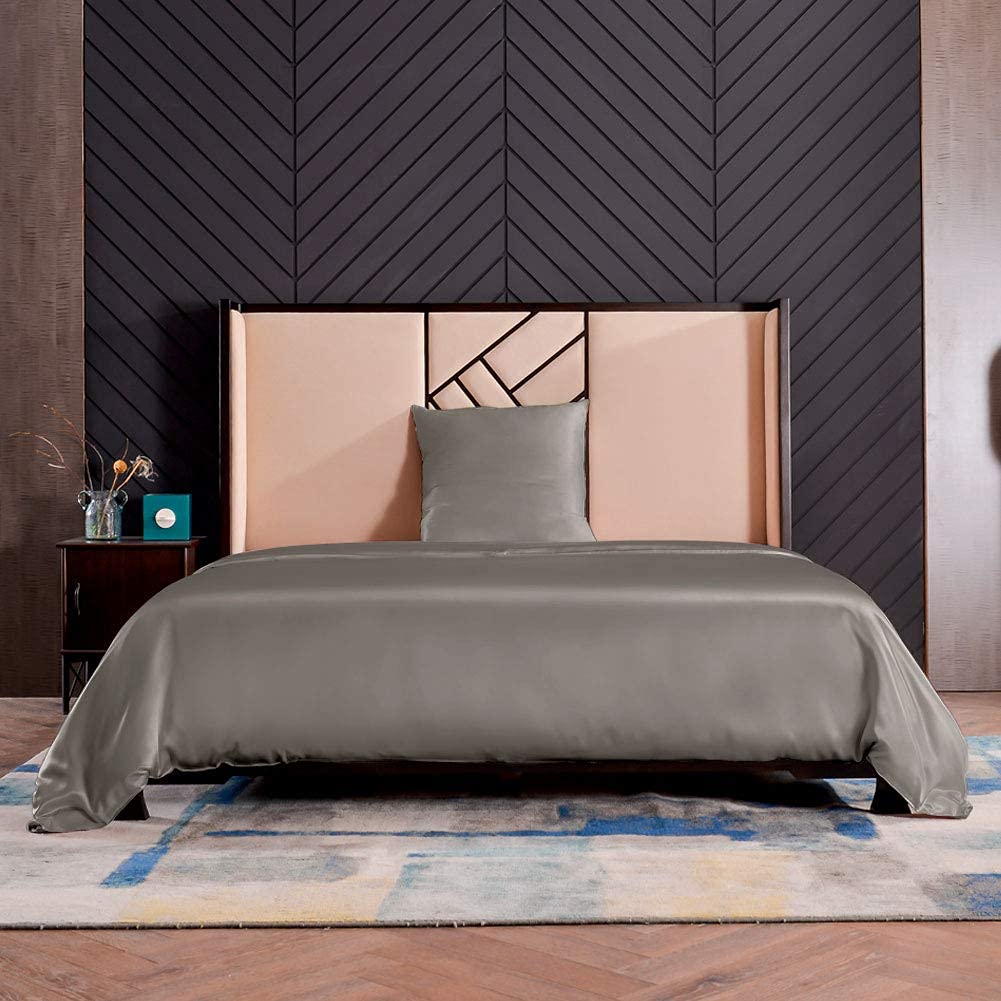 THXSILK Seidenbettwäsche Set 2-teilig, Bettbezug 135x200 + 80x80 cm Kissenbezug, 19 Momme, Hypoallergen, Holzkohle, ultraweich & glatt
