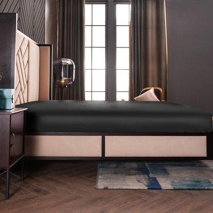 THXSILK Spannbettlaken 180x200 cm, Schwarz, 100% reine 19 Momme Maulbeerseide, Spannbetttuch für Standardmatratze, ultraweich & luxuriös