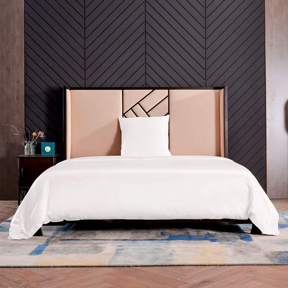 THXSILK Seidenbettwäsche Set 2-teilig, Bettbezug 155x220 cm + 80x80 cm Kissenbezug, 19 Momme Maulbeerseide, Hypoallergen, Weiß