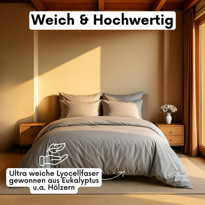 COZY HEAVEN Luxus Lyocell Bettwäsche Tencel™, 240x220 + 2 Kissenbezüge 80x80 cm, hypoallergen, atmungsaktiv, nachhaltig, Stone Grey