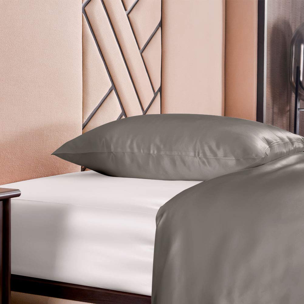 THXSILK Seidenbettwäsche Set 2-teilig, Bettbezug 135x200 + 80x80 cm Kissenbezug, 19 Momme, Hypoallergen, Holzkohle, ultraweich & glatt