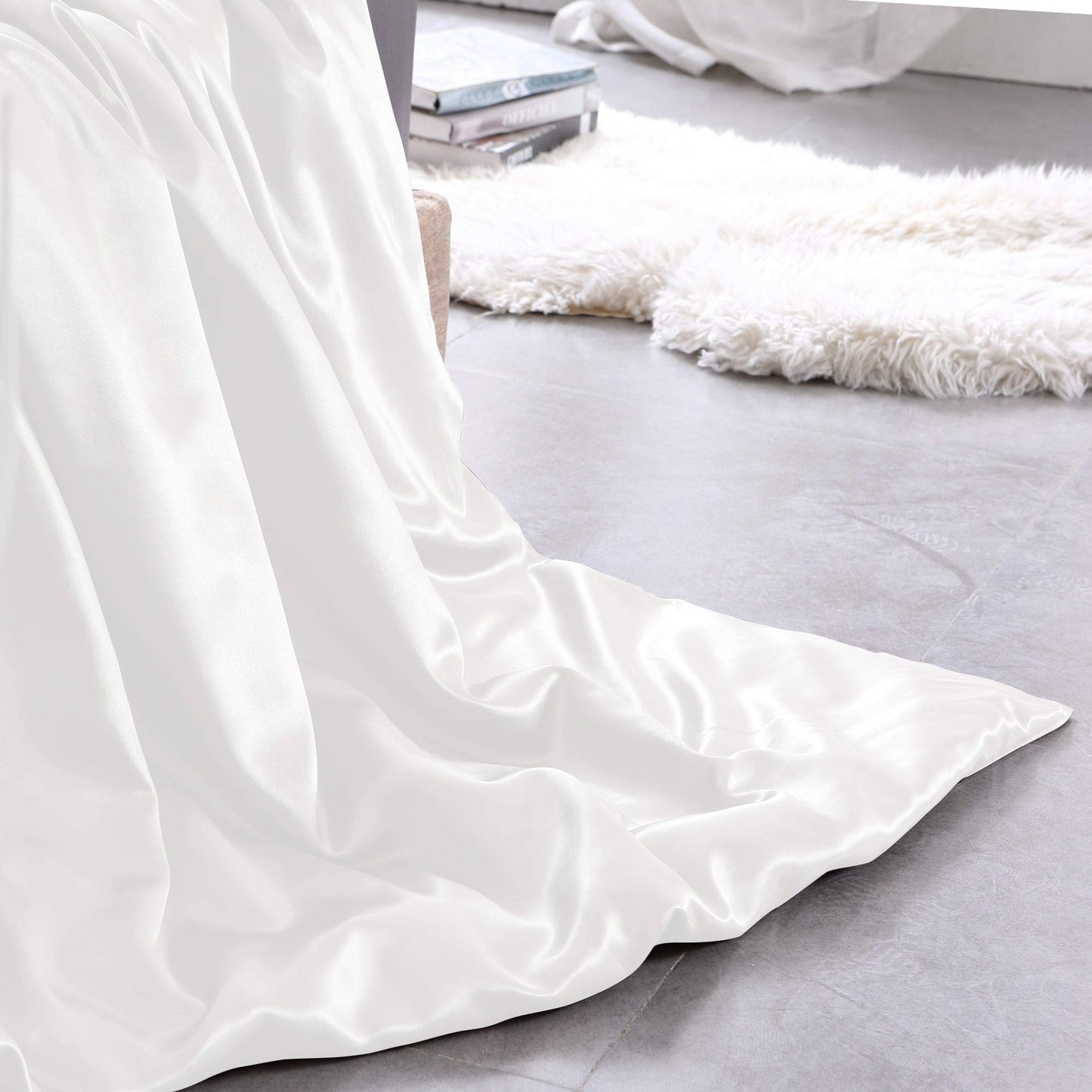 THXSILK Seidenbettwäsche Set 3-teilig, Bettbezug 200x220 + 2 Kissenbezüge 40x80 cm, 19 Momme Maulbeerseide, Weiß, ultraweich & glatt