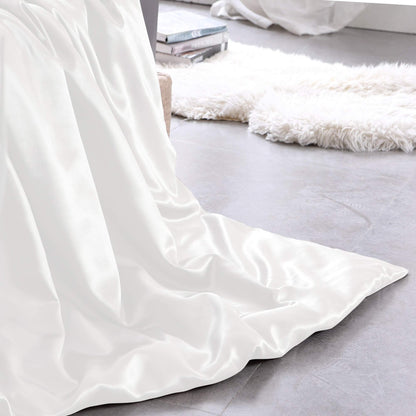 THXSILK Seidenbettwäsche Set 2-teilig, Bettbezug 155x220 cm + 80x80 cm Kissenbezug, 19 Momme Maulbeerseide, Hypoallergen, Weiß