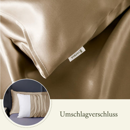LilySilk 100% Maulbeerseide Bettwäsche-Set 2-teilig, Bettbezug 135x200 + Kissenbezug 80x80 cm, Taupe, hypoallergen, superweich & atmungsaktiv