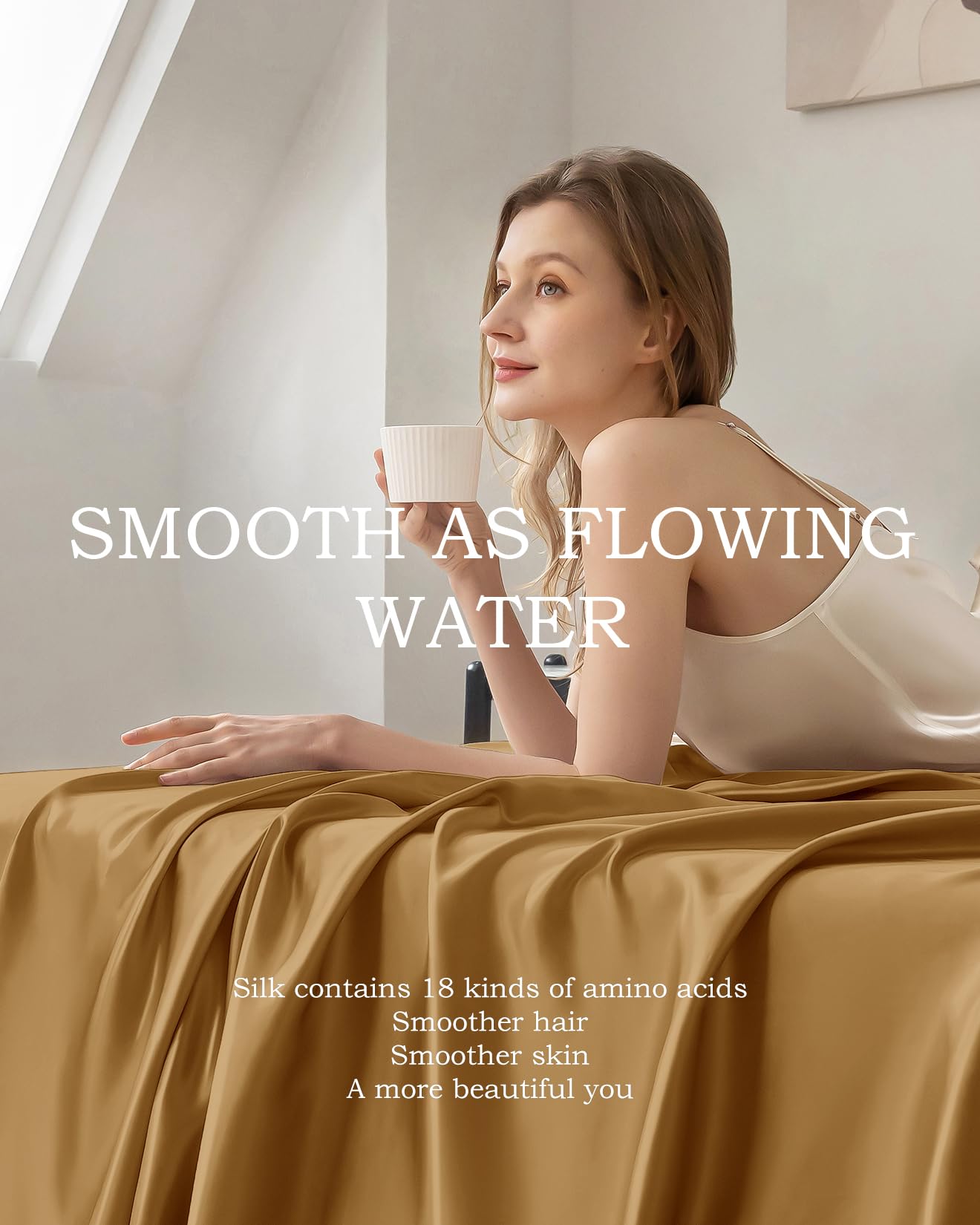 Taihu-Snow Seiden Bettwäsche Set 4-teilig, 100% 19mm Maulbeerseide, Stickerei, Luxus Schlafzimmer Set, Gold-Metallic, King Size