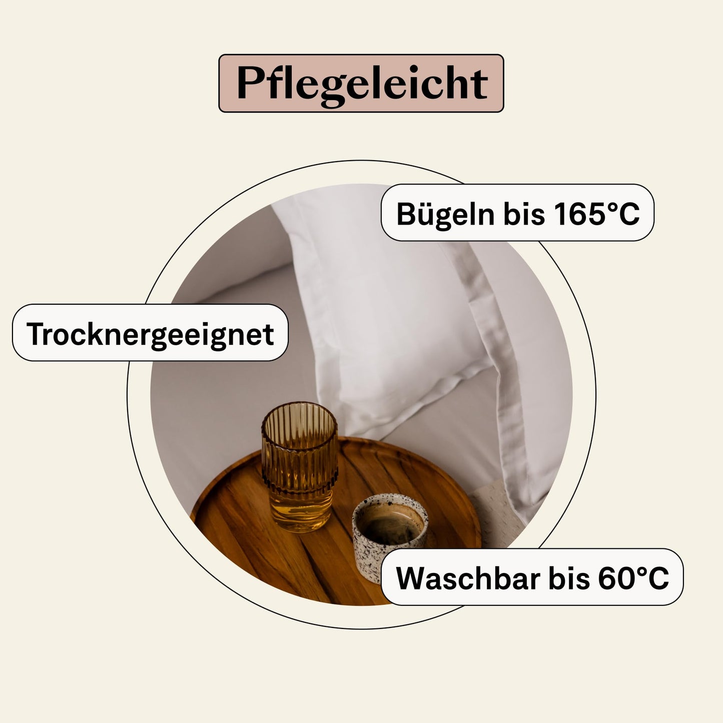 Amqua Mako Satin Bettwäsche Set 220x240cm + 2 Kissenbezüge 80x80cm, 100% ägyptische Baumwolle, Beige/Sand, Luxus & pflegeleicht