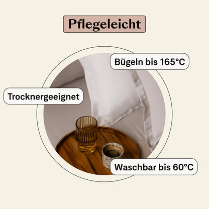 Amqua Mako Satin Bettwäsche Set 220x240cm + 2 Kissenbezüge 80x80cm, 100% ägyptische Baumwolle, Beige/Sand, Luxus & pflegeleicht