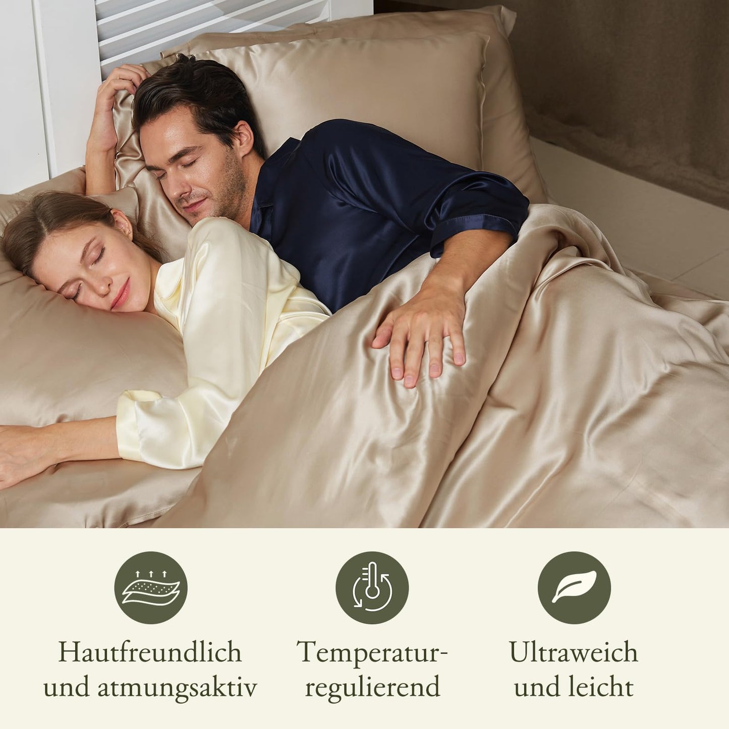 LilySilk 100% Maulbeerseide Bettwäsche-Set 2-teilig, Bettbezug 135x200 + Kissenbezug 80x80 cm, Taupe, hypoallergen, superweich & atmungsaktiv