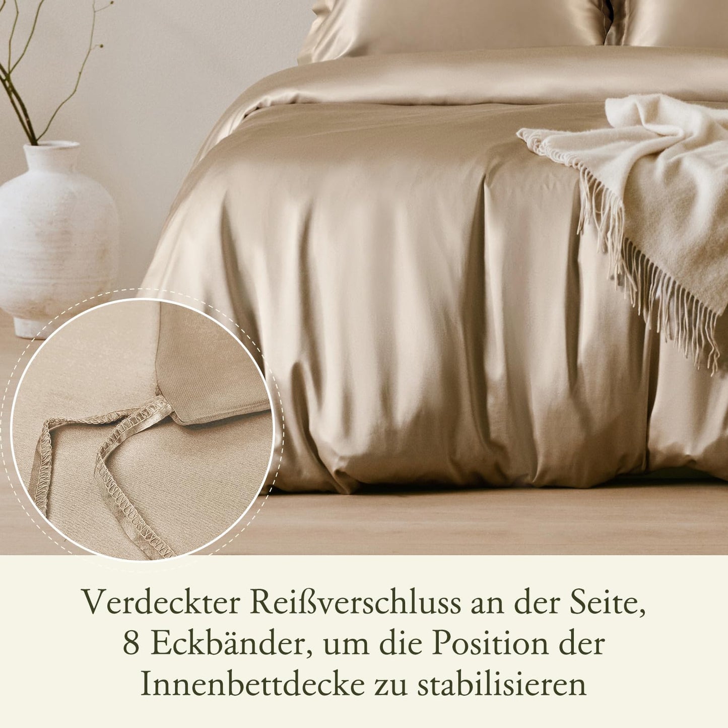 LilySilk 100% Maulbeerseide Bettwäsche-Set 2-teilig, Bettbezug 135x200 + Kissenbezug 80x80 cm, Taupe, hypoallergen, superweich & atmungsaktiv