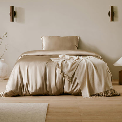 LilySilk 100% Maulbeerseide Bettwäsche-Set 2-teilig, Bettbezug 135x200 + Kissenbezug 80x80 cm, Taupe, hypoallergen, superweich & atmungsaktiv