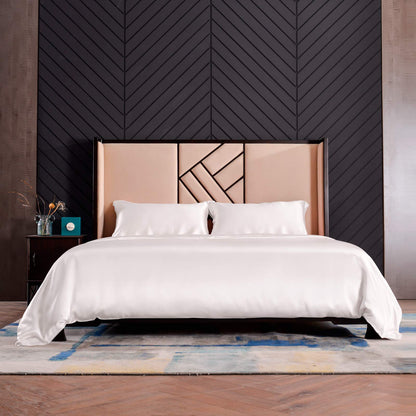 THXSILK Seidenbettwäsche Set 3-teilig, Bettbezug 200x220 + 2 Kissenbezüge 40x80 cm, 19 Momme Maulbeerseide, Weiß, ultraweich & glatt