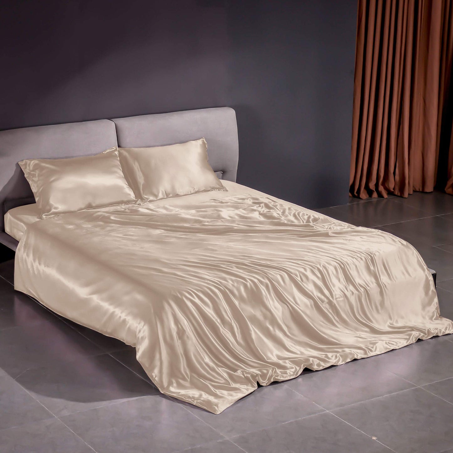 THXSILK 22 Momme Seidenbettwäsche Set 3-teilig, Bettbezug 200x200 + 2 Kissenbezüge 40x80 cm, Champagner, Hypoallergen, ultraweich