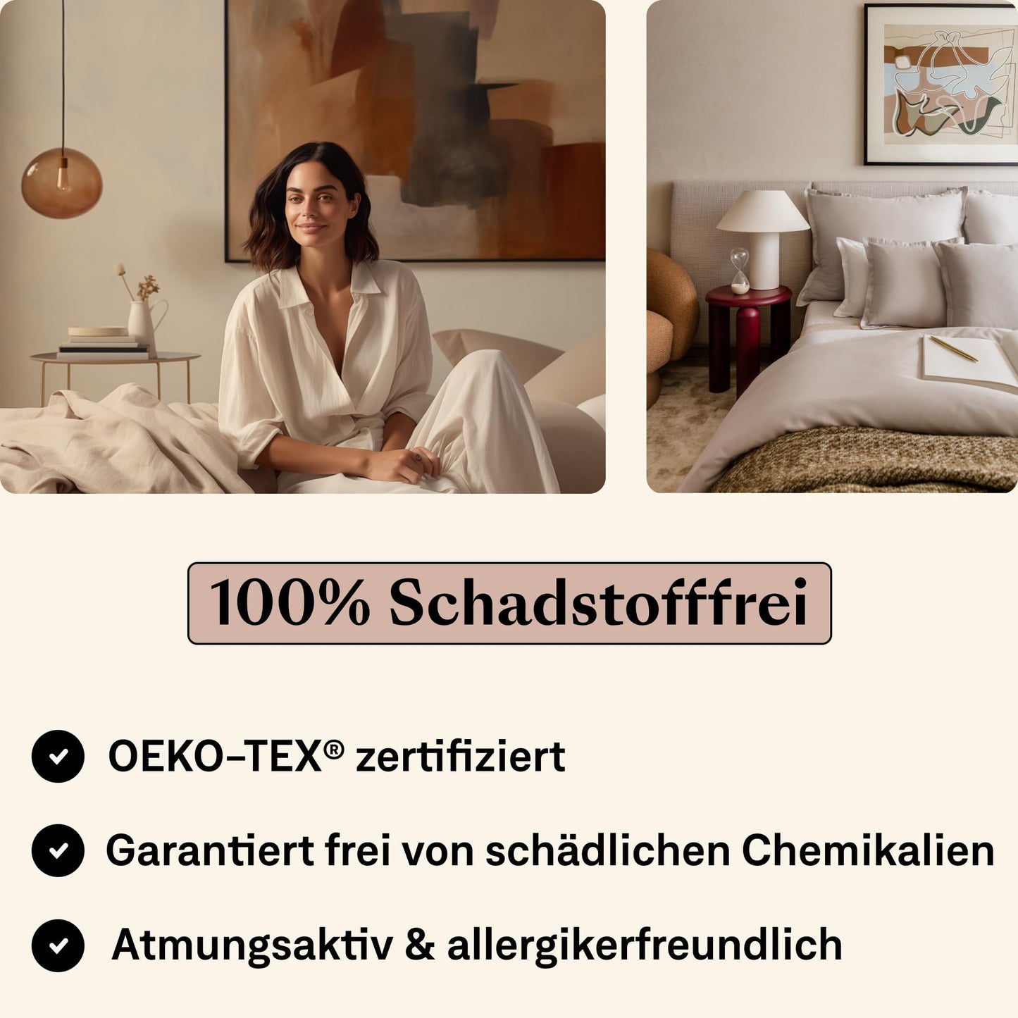 Amqua Mako Satin Bettwäsche Set 220x240cm + 2 Kissenbezüge 80x80cm, 100% ägyptische Baumwolle, Beige/Sand, Luxus & pflegeleicht