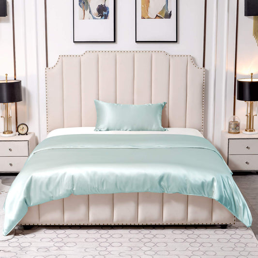 THXSILK 25 Momme Seidenbettwäsche Set 2-teilig, Bettbezug 135x200 + Kissenbezüge 40x80 cm, Hellblau, hypoallergen, ultraweich & glatt