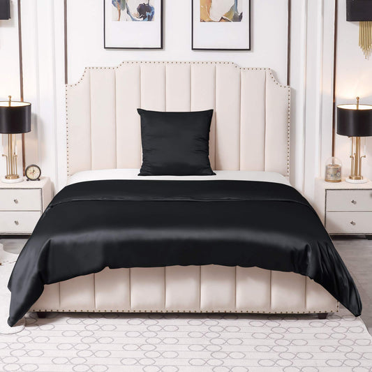 THXSILK 25 Momme Seidenbettwäsche Set 2-teilig, Bettbezug 135x200 + Kissenbezug 80x80 cm, Schwarz, hypoallergen, ultraweich & glatt