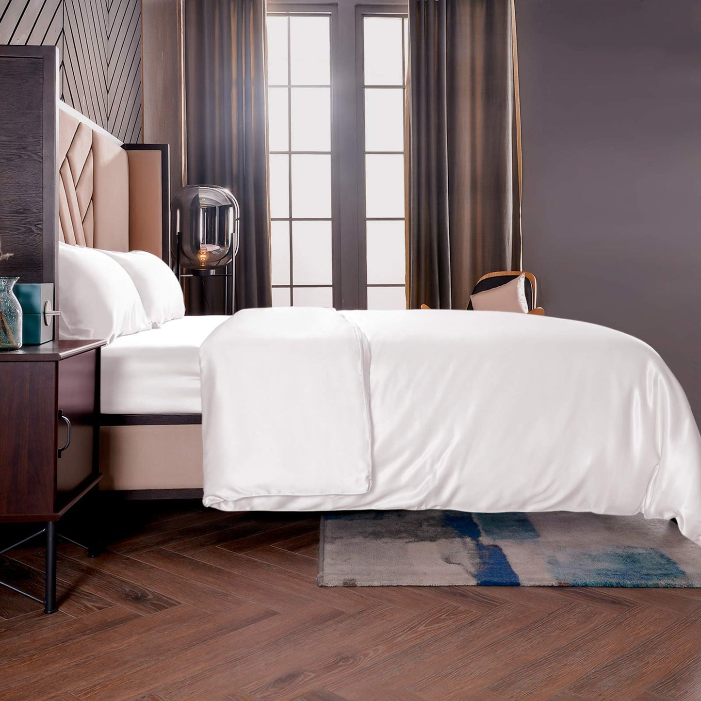 THXSILK Seidenbettwäsche Set 3-teilig, Bettbezug 200x220 + 2 Kissenbezüge 40x80 cm, 19 Momme Maulbeerseide, Weiß, ultraweich & glatt