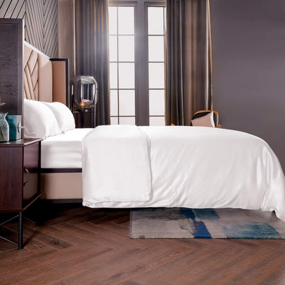 THXSILK Seidenbettwäsche Set 3-teilig, Bettbezug 200x220 + 2 Kissenbezüge 40x80 cm, 19 Momme Maulbeerseide, Weiß, ultraweich & glatt