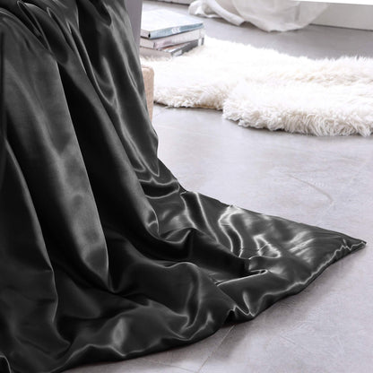 THXSILK Seidenbettwäsche Set 2-teilig, Bettbezug 135x200 + 80x80 cm Kissenbezug, 19 Momme, Hypoallergen, Schwarz, ultraweich & glatt