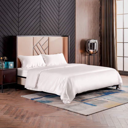 THXSILK Seidenbettwäsche Set 3-teilig, Bettbezug 200x220 + 2 Kissenbezüge 40x80 cm, 19 Momme Maulbeerseide, Weiß, ultraweich & glatt