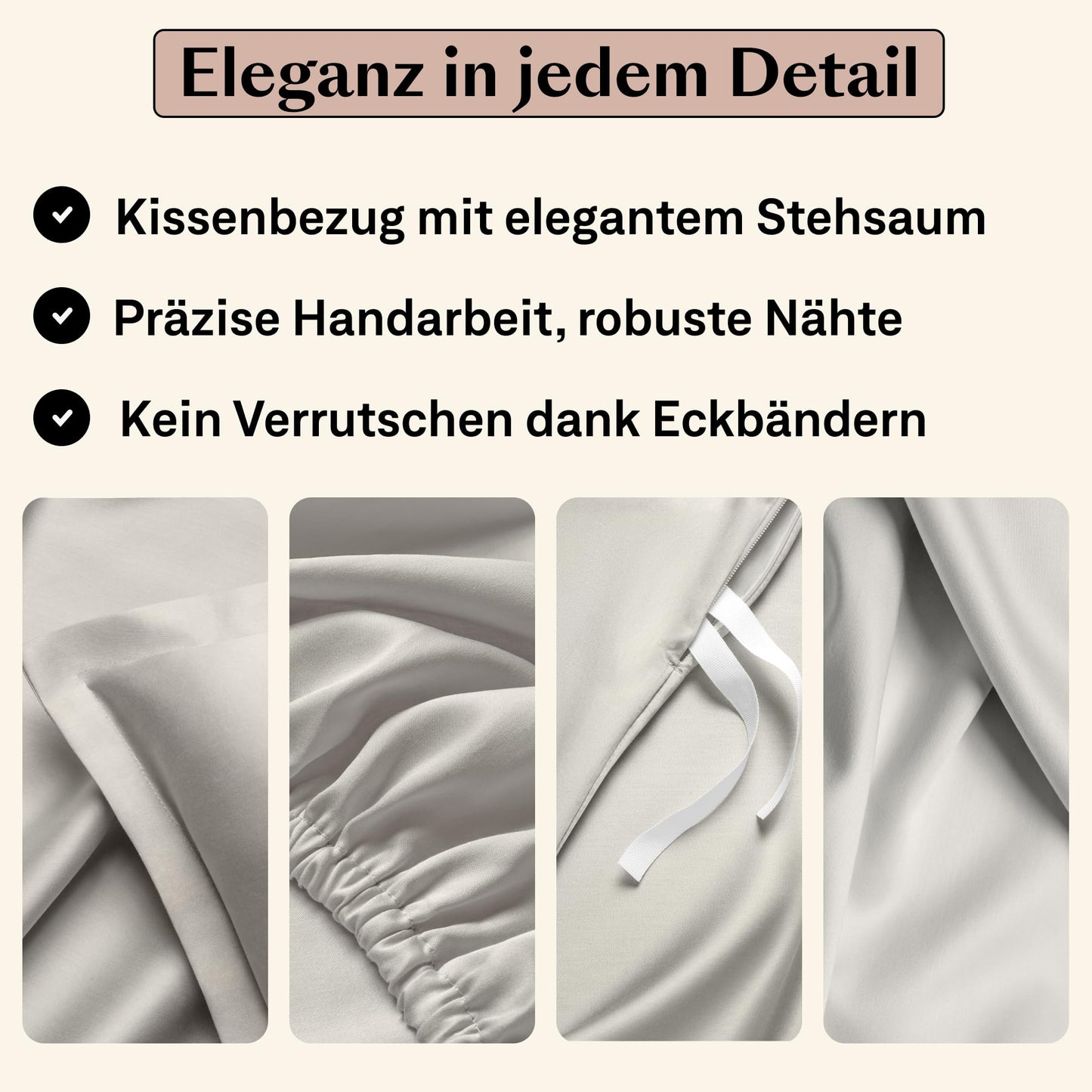 Amqua Mako Satin Bettwäsche Set 220x240cm + 2 Kissenbezüge 80x80cm, 100% ägyptische Baumwolle, Beige/Sand, Luxus & pflegeleicht