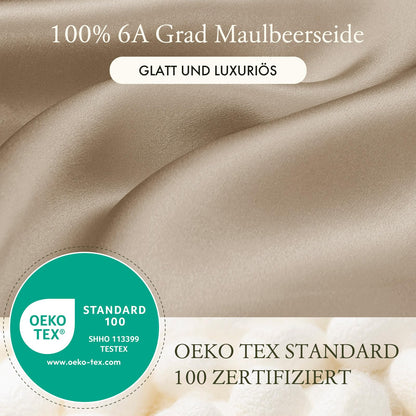 LilySilk 100% Maulbeerseide Bettwäsche-Set 2-teilig, Bettbezug 135x200 + Kissenbezug 80x80 cm, Taupe, hypoallergen, superweich & atmungsaktiv