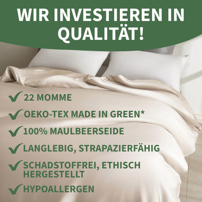 Welldora Seiden-Deckenbezug 135x200cm, 100% Seide, luxuriös weich, hypoallergen, 22 Momme, Oeko-TEX, Beigegold, höchste Qualität